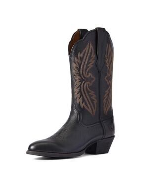ARIAT BMVY9 WOMENS HERITAGE R TOE STRETCHFIT WESTERN BOOT BLACK DEERTAN 7.5 WIDE